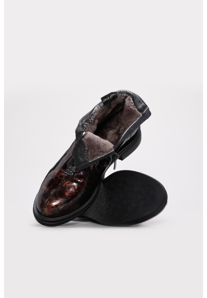 MirgeShoes Kahve Fermuarlı Kadın Bot İçi Kürklü Dışı Hakiki Kroko Deri MRG0136811261333