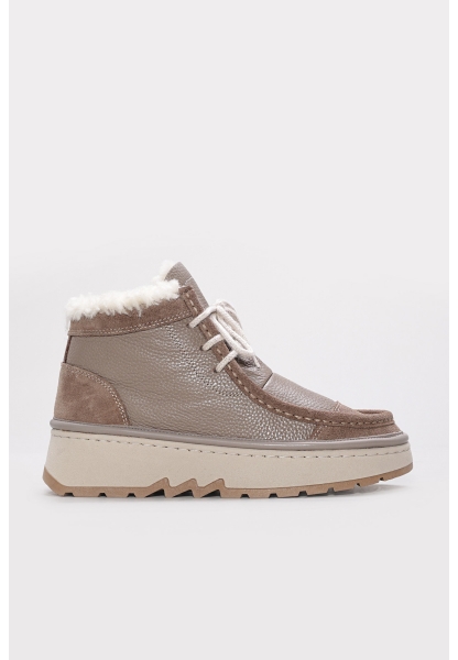 MirgeShoes Vizon Bağcıklı Kadın Bot Kalın Taban Hakiki Deri MRG01539192613369