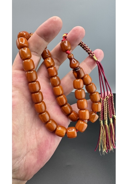 MirgeShoes Eski Döküm Helezon Hareli Kayısı 56 Gr Sıkma Kehribar Tesbih AHTES2169