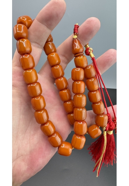 MirgeShoes Eski Döküm Helezon Hareli Kayısı 69 Gr Sıkma Kehribar Tesbih AHTES2175