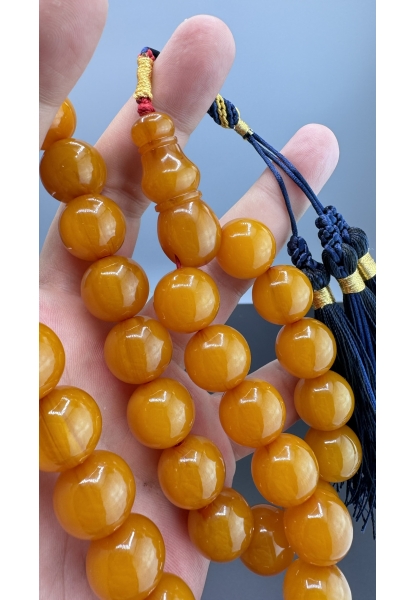 MirgeShoes Eski Döküm Helezon Hareli Sarı 104 Gr Sıkma Kehribar Tesbih AHTES2126