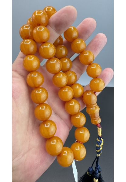 MirgeShoes Eski Döküm Helezon Hareli Sarı 104 Gr Sıkma Kehribar Tesbih AHTES2126