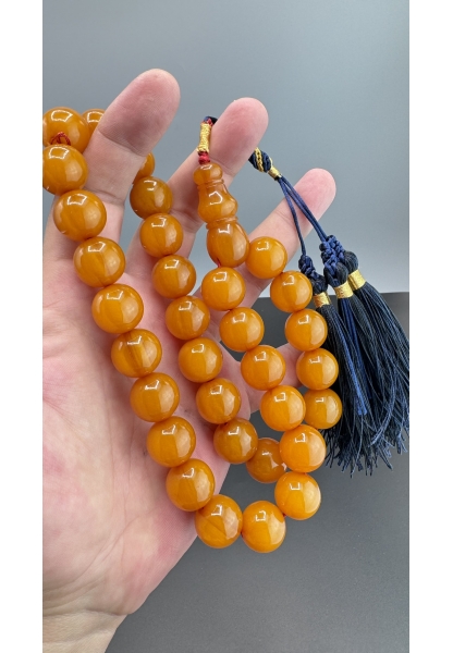 MirgeShoes Eski Döküm Helezon Hareli Sarı 104 Gr Sıkma Kehribar Tesbih AHTES2126