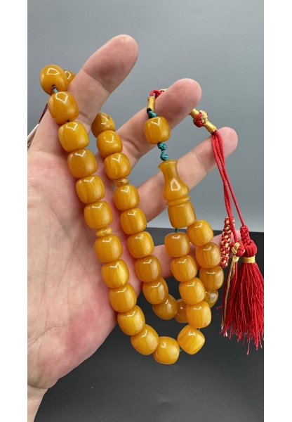 MirgeShoes Eski Döküm Helezon Hareli Sarı 85 Gr Sıkma Kehribar Tesbih AHTES2167