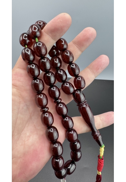 MirgeShoes Eski Döküm Helezon Hareli Vişne 75 Gr Sıkma Kehribar Tesbih AHTES2119