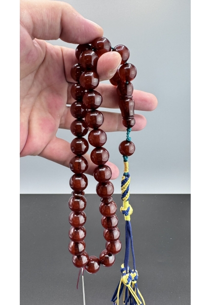 MirgeShoes Eski Döküm Helezon Hareli Vişne 79 Gr Sıkma Kehribar Tesbih AHTES2123