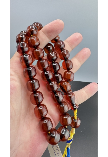 MirgeShoes Eski Döküm Helezon Hareli Vişne 83 Gr Sıkma Kehribar Tesbih AHTES2113