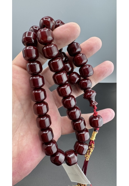 MirgeShoes Eski Döküm Helezon Hareli Vişne 88 Gr Sıkma Kehribar Tesbih AHTES2131