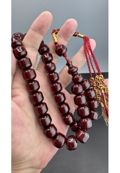 MirgeShoes Eski Döküm Helezon Hareli Vişne 88 Gr Sıkma Kehribar Tesbih AHTES2131