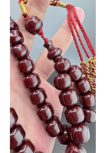 MirgeShoes Eski Döküm Helezon Hareli Vişne 88 Gr Sıkma Kehribar Tesbih AHTES2131