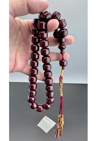 MirgeShoes Eski Döküm Helezon Hareli Vişne 88 Gr Sıkma Kehribar Tesbih AHTES2131