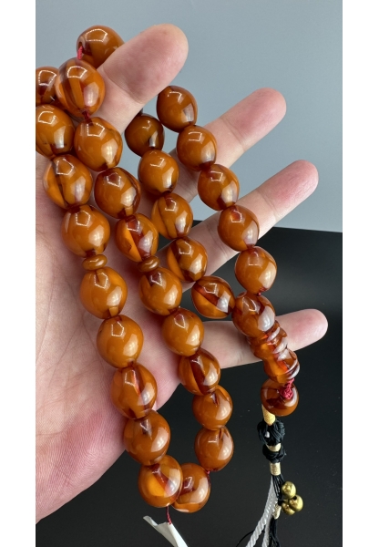 MirgeShoes Eski Döküm Rüzgar Gülü Hareli Kayısı 115 Gr Sıkma Kehribar Tesbih AHTES2137