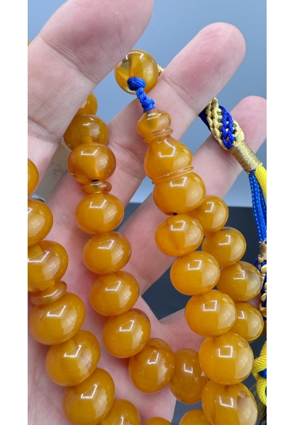 MirgeShoes Eski Döküm Rüzgar Gülü Hareli Sarı 58 Gr Sıkma Kehribar Tesbih AHTES2109