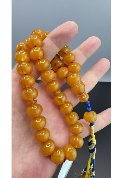 MirgeShoes Eski Döküm Rüzgar Gülü Hareli Sarı 58 Gr Sıkma Kehribar Tesbih AHTES2109