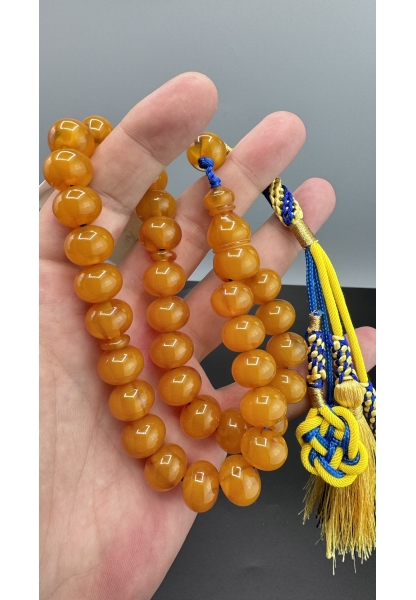 MirgeShoes Eski Döküm Rüzgar Gülü Hareli Sarı 58 Gr Sıkma Kehribar Tesbih AHTES2109