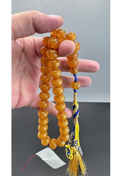 MirgeShoes Eski Döküm Rüzgar Gülü Hareli Sarı 58 Gr Sıkma Kehribar Tesbih AHTES2109