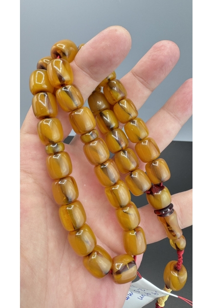 MirgeShoes Eski Döküm Rüzgar Gülü Hareli Sarı 59 Gr Sıkma Kehribar Tesbih AHTES2115