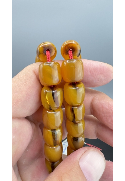 MirgeShoes Eski Döküm Rüzgar Gülü Hareli Sarı 59 Gr Sıkma Kehribar Tesbih AHTES2115