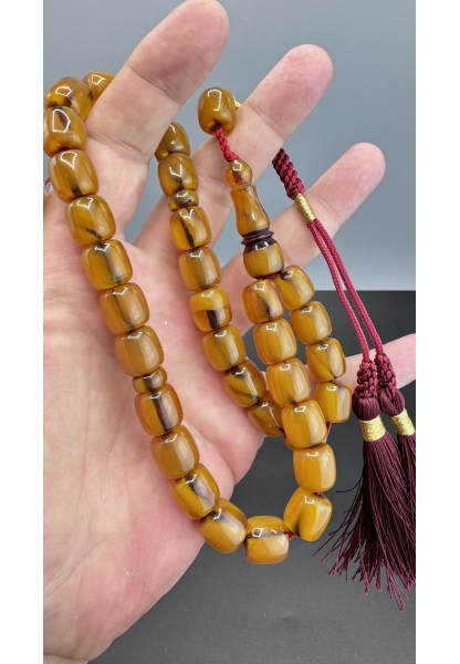 MirgeShoes Eski Döküm Rüzgar Gülü Hareli Sarı 59 Gr Sıkma Kehribar Tesbih AHTES2115