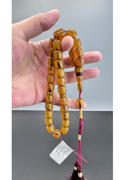 MirgeShoes Eski Döküm Rüzgar Gülü Hareli Sarı 59 Gr Sıkma Kehribar Tesbih AHTES2115