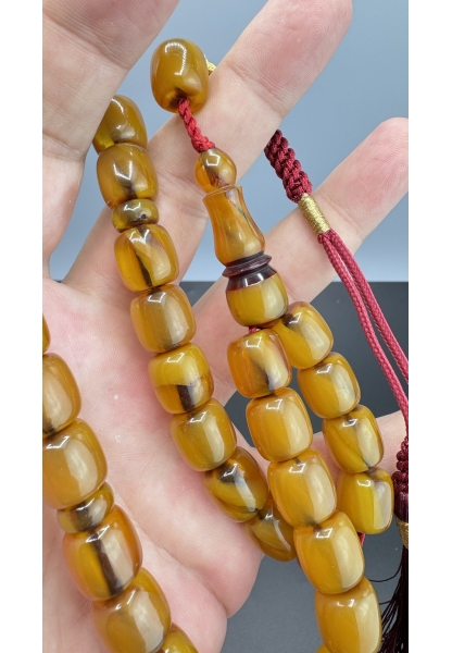 MirgeShoes Eski Döküm Rüzgar Gülü Hareli Sarı 59 Gr Sıkma Kehribar Tesbih AHTES2115