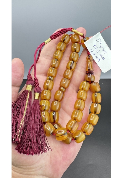 MirgeShoes Eski Döküm Rüzgar Gülü Hareli Sarı 59 Gr Sıkma Kehribar Tesbih AHTES2115