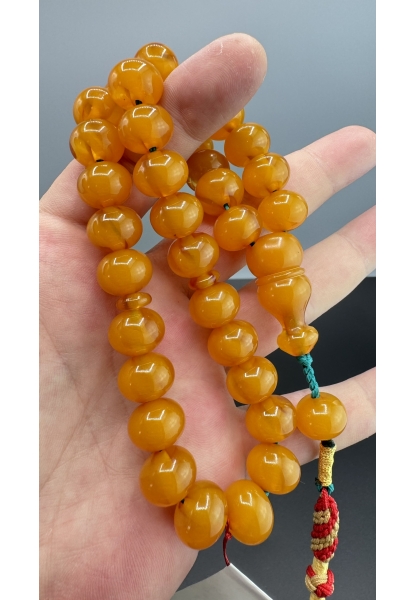 MirgeShoes Eski Döküm Rüzgar Gülü Hareli Sarı 59 Gr Sıkma Kehribar Tesbih AHTES2158