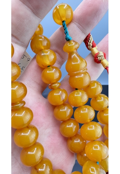 MirgeShoes Eski Döküm Rüzgar Gülü Hareli Sarı 59 Gr Sıkma Kehribar Tesbih AHTES2158