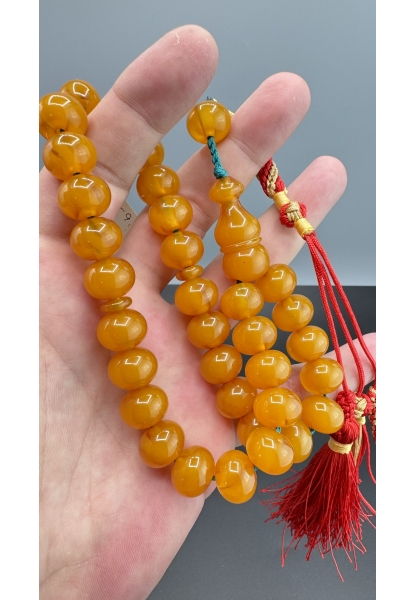 MirgeShoes Eski Döküm Rüzgar Gülü Hareli Sarı 59 Gr Sıkma Kehribar Tesbih AHTES2158