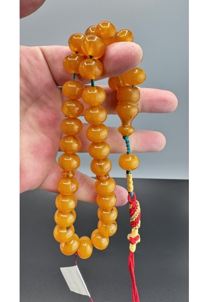 MirgeShoes Eski Döküm Rüzgar Gülü Hareli Sarı 59 Gr Sıkma Kehribar Tesbih AHTES2158