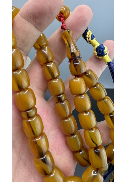 MirgeShoes Eski Döküm Rüzgar Gülü Hareli Sarı 59 Gr Sıkma Kehribar Tesbih AHTES2162