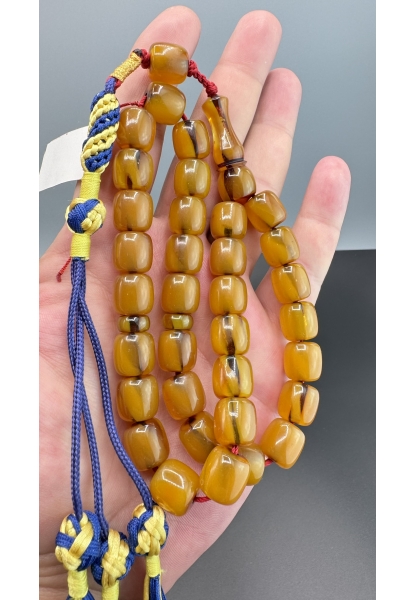 MirgeShoes Eski Döküm Rüzgar Gülü Hareli Sarı 59 Gr Sıkma Kehribar Tesbih AHTES2162