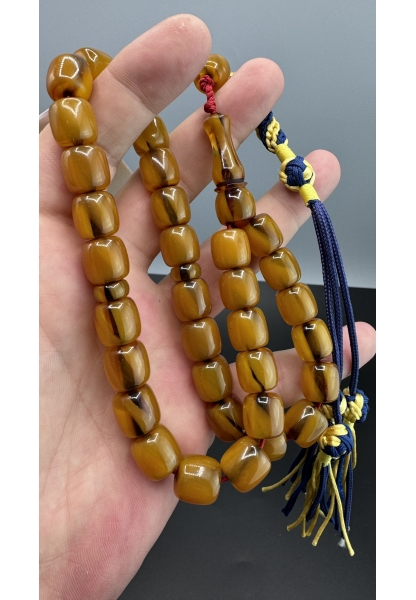 MirgeShoes Eski Döküm Rüzgar Gülü Hareli Sarı 59 Gr Sıkma Kehribar Tesbih AHTES2162