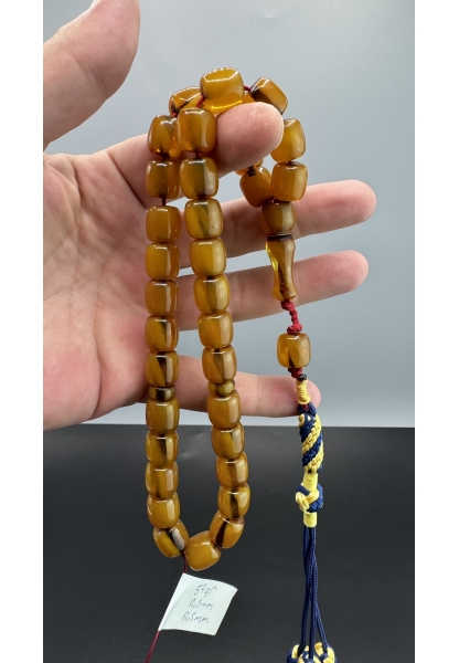 MirgeShoes Eski Döküm Rüzgar Gülü Hareli Sarı 59 Gr Sıkma Kehribar Tesbih AHTES2162