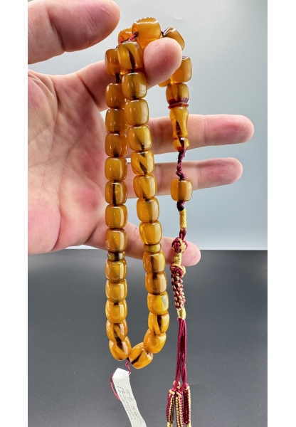 MirgeShoes Eski Döküm Rüzgar Gülü Hareli Sarı 59,5  Gr Sıkma Kehribar Tesbih AHTES2156