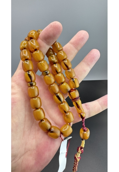 MirgeShoes Eski Döküm Rüzgar Gülü Hareli Sarı 59,5  Gr Sıkma Kehribar Tesbih AHTES2156