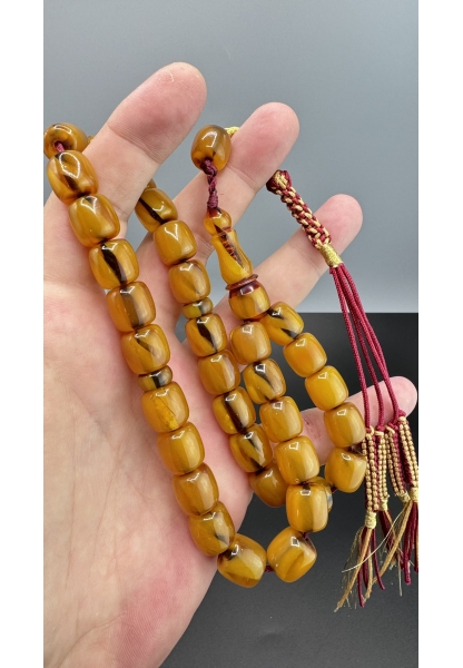 MirgeShoes Eski Döküm Rüzgar Gülü Hareli Sarı 59,5  Gr Sıkma Kehribar Tesbih AHTES2156