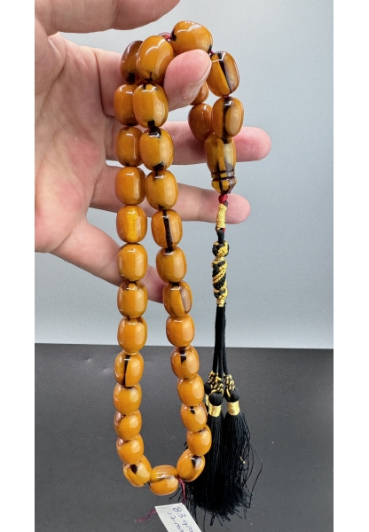 MirgeShoes Eski Döküm Rüzgar Gülü Hareli Sarı 83 Gr Sıkma Kehribar Tesbih AHTES2111