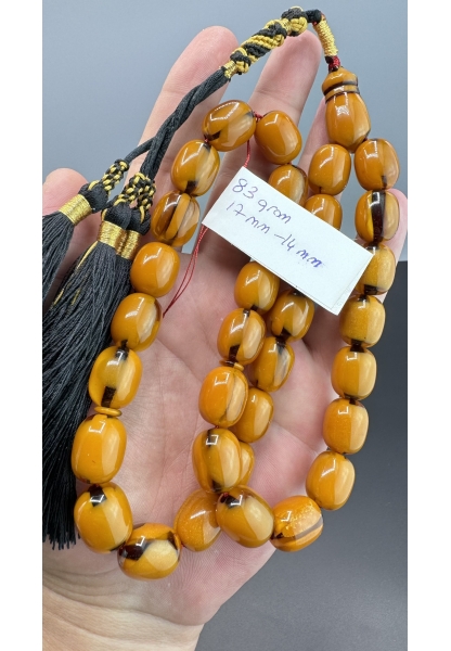 MirgeShoes Eski Döküm Rüzgar Gülü Hareli Sarı 83 Gr Sıkma Kehribar Tesbih AHTES2111