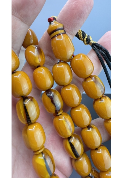 MirgeShoes Eski Döküm Rüzgar Gülü Hareli Sarı 83 Gr Sıkma Kehribar Tesbih AHTES2111