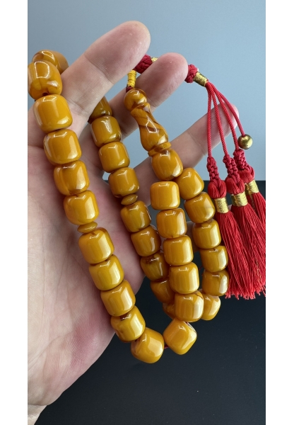 MirgeShoes Eski Döküm Rüzgar Gülü Hareli Sarı 95 Gr Sıkma Kehribar Tesbih AHTES2140