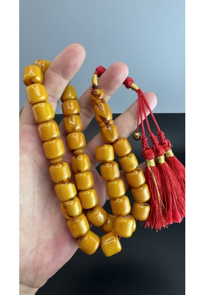 MirgeShoes Eski Döküm Rüzgar Gülü Hareli Sarı 96 Gr Sıkma Kehribar Tesbih AHTES2144