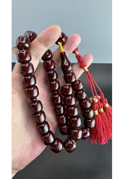 MirgeShoes Eski Döküm Rüzgar Gülü Hareli Vişne 118 Gr Sıkma Kehribar Tesbih AHTES2133