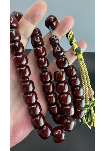 MirgeShoes Eski Döküm Rüzgar Gülü Hareli Vişne 119 Gr Sıkma Kehribar Tesbih AHTES2132