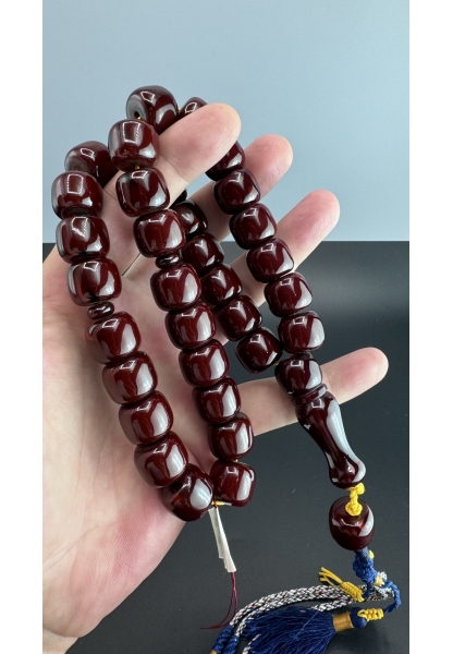 MirgeShoes Eski Döküm Rüzgar Gülü Hareli Vişne 120 Gr Sıkma Kehribar Tesbih AHTES2139