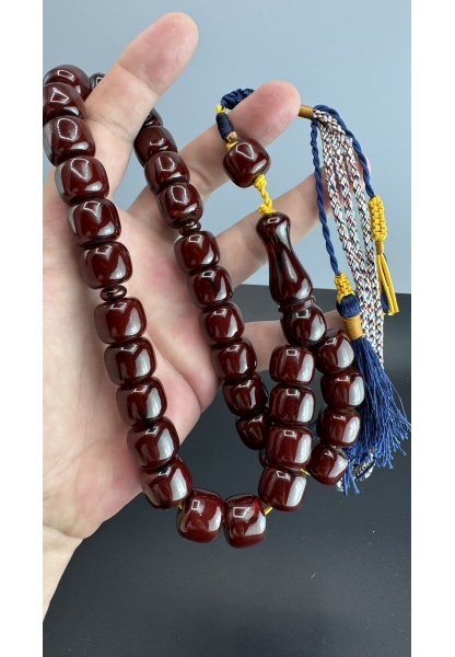 MirgeShoes Eski Döküm Rüzgar Gülü Hareli Vişne 120 Gr Sıkma Kehribar Tesbih AHTES2139