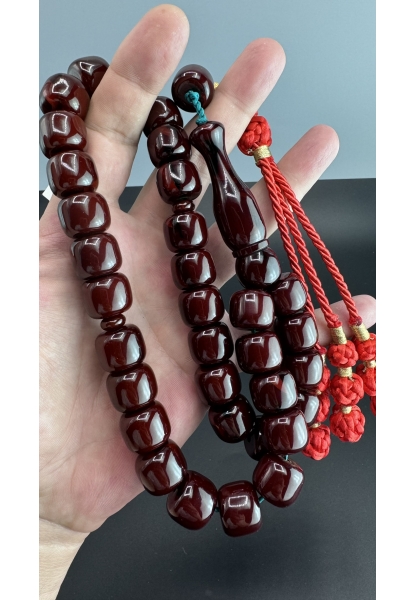 MirgeShoes Eski Döküm Rüzgar Gülü Hareli Vişne 123 Gr Sıkma Kehribar Tesbih AHTES2147