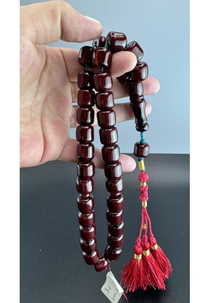 MirgeShoes Eski Döküm Rüzgar Gülü Hareli Vişne 96 Gr Sıkma Kehribar Tesbih AHTES2141