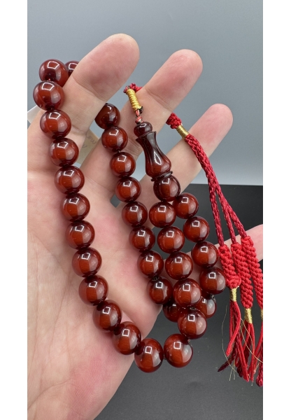 MirgeShoes Eski Döküm Sürmeli Hareli Vişne 49 Gr Sıkma Kehribar Tesbih AHTES2103