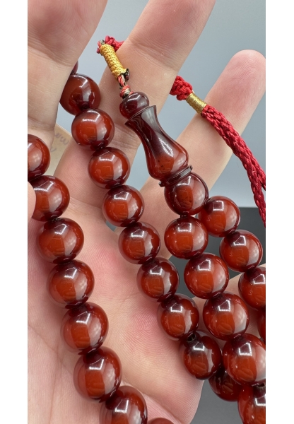 MirgeShoes Eski Döküm Sürmeli Hareli Vişne 49 Gr Sıkma Kehribar Tesbih AHTES2103